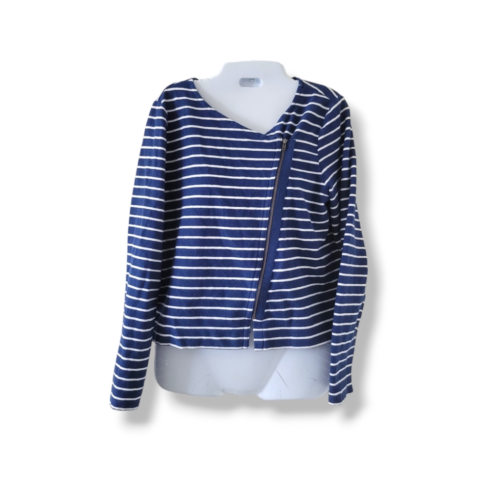 Stylus | Cute Blue/White Nautical Stripe Moto-Style Jacket (SIZE S)